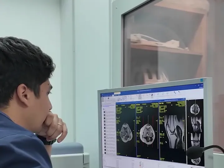 Técnico de INEQ revisa imágenes en la consola de una resonancia